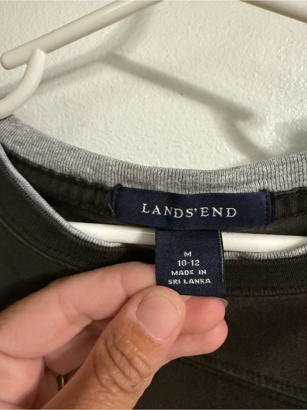 Lands' End Layered-Look 'HOCKEY' Long Sleeve Shirt in Black, Gray & Cream - Picture 4 of 4
